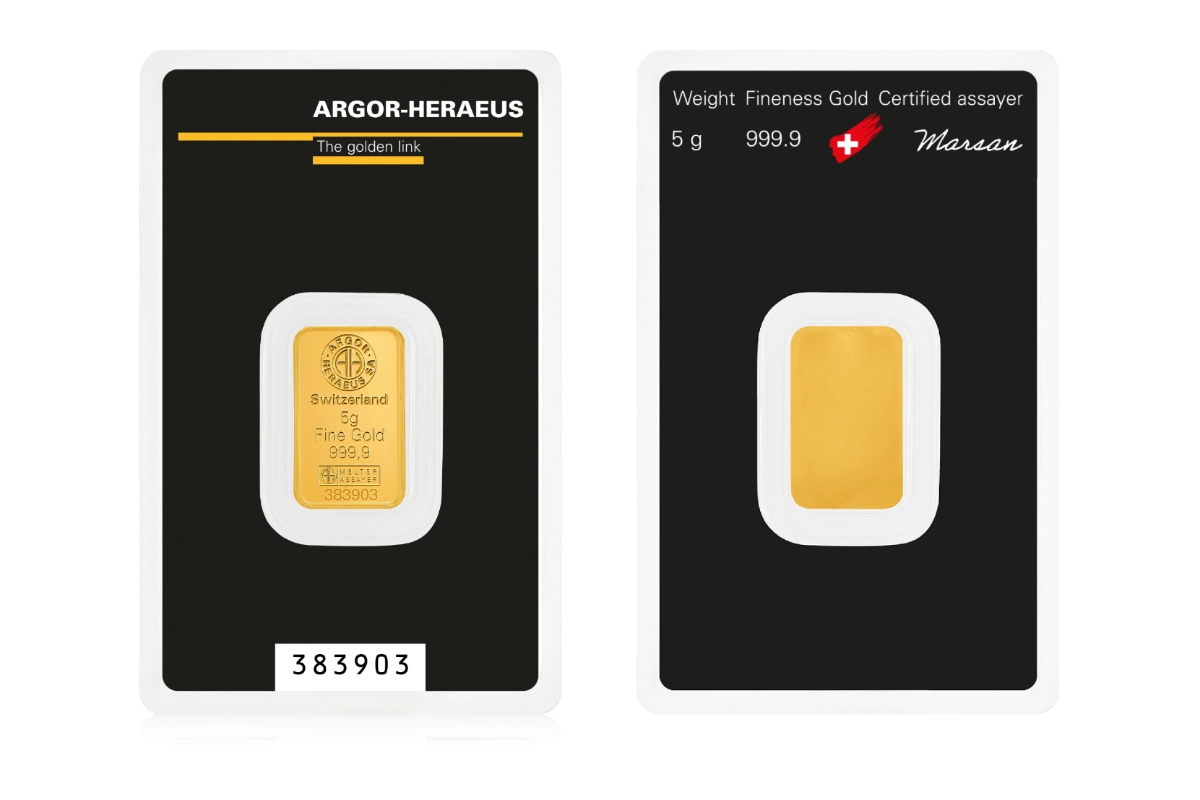 Lingot d'or 5 g — fonderie Argor-Heraeus
